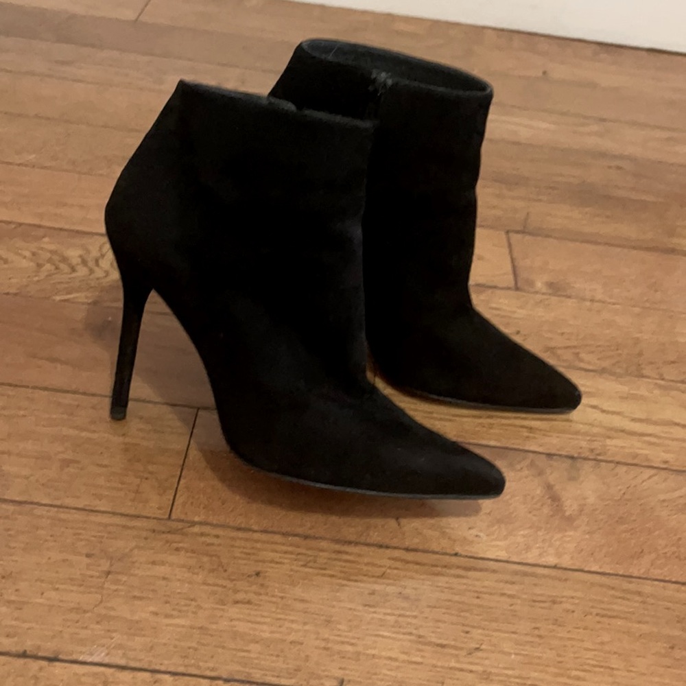 Stuart Weitzman Black Suede High Heel Zip Up Booties - Size 37